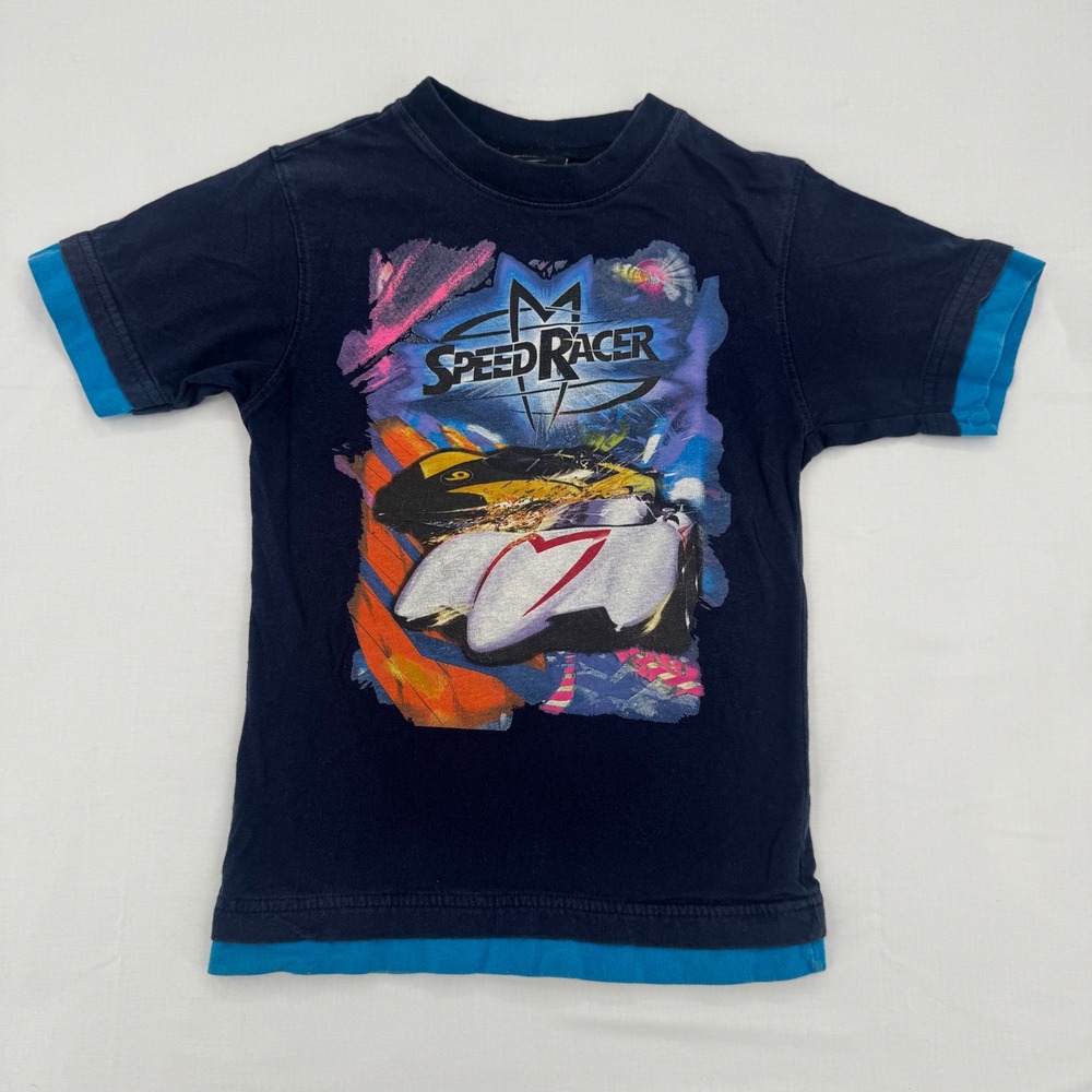 Vtg Y2K Speed Racer Kids Size 7 Cotton Graphic T-Shirt Mach 5 2000s Warner Bros